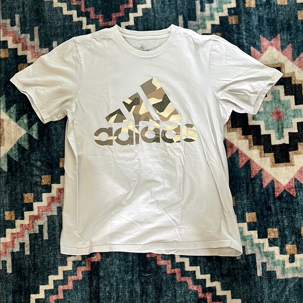 Adidas White Tee with Camouflage Logo